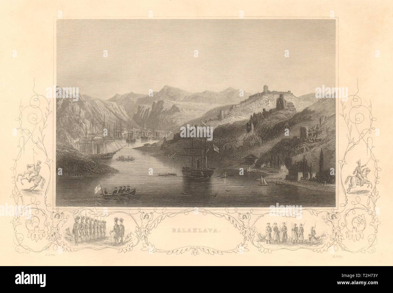 Guerre de Crimée. Vue sur le port de Balaklava 1860 ancienne imprimer photo Banque D'Images