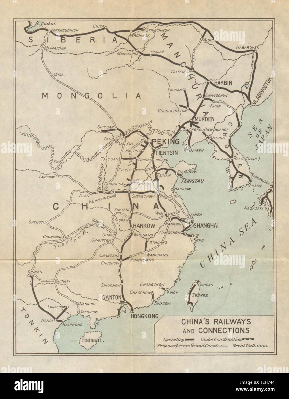 La Chine, l' Chemins et Connexions 1924 old vintage map plan graphique Banque D'Images