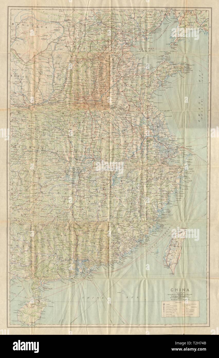 Carte générale de la Chine 'propre'. Taiwan Formosa. Carte Antique 1924 ancien Banque D'Images