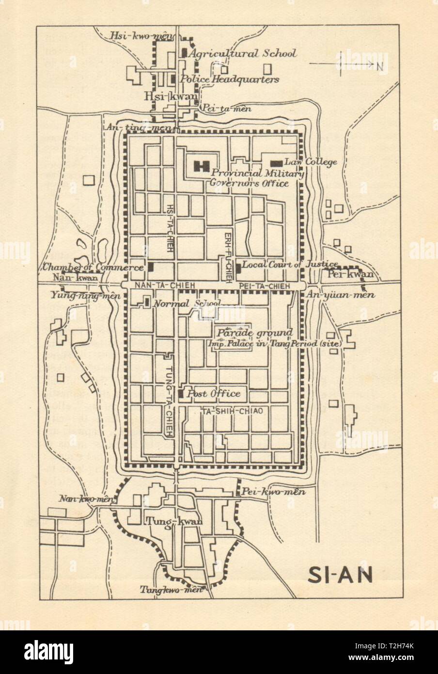 'Si-un'. Xi''une ville antique city plan. Chine 1924 Ancien site Banque D'Images