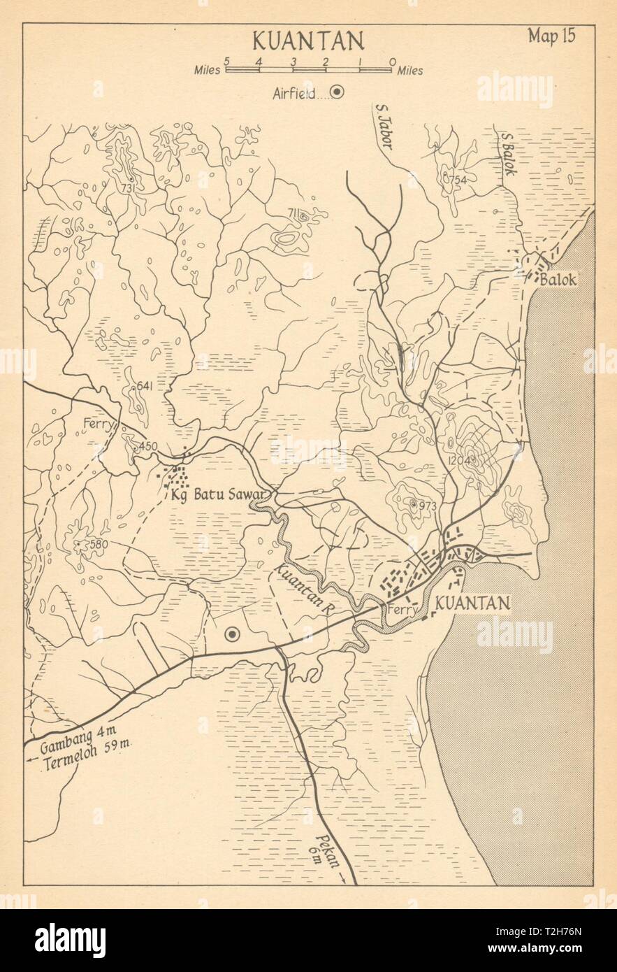1942 Kuantan. Malaya. Malaisie 1957 old vintage map plan graphique Banque D'Images