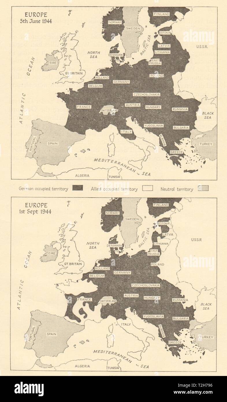 La Seconde Guerre mondiale l'Europe June-Sept 1944 Gains des alliés et de l'Est de l'Ouest 1962 Fronts map Banque D'Images
