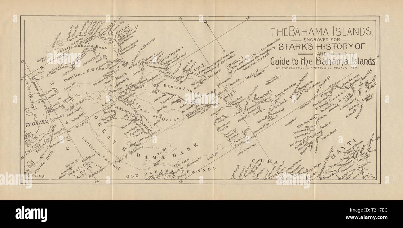 Carte antique des Bahamas et les Îles Turques et Caïques par Stark 1891 ancien Banque D'Images