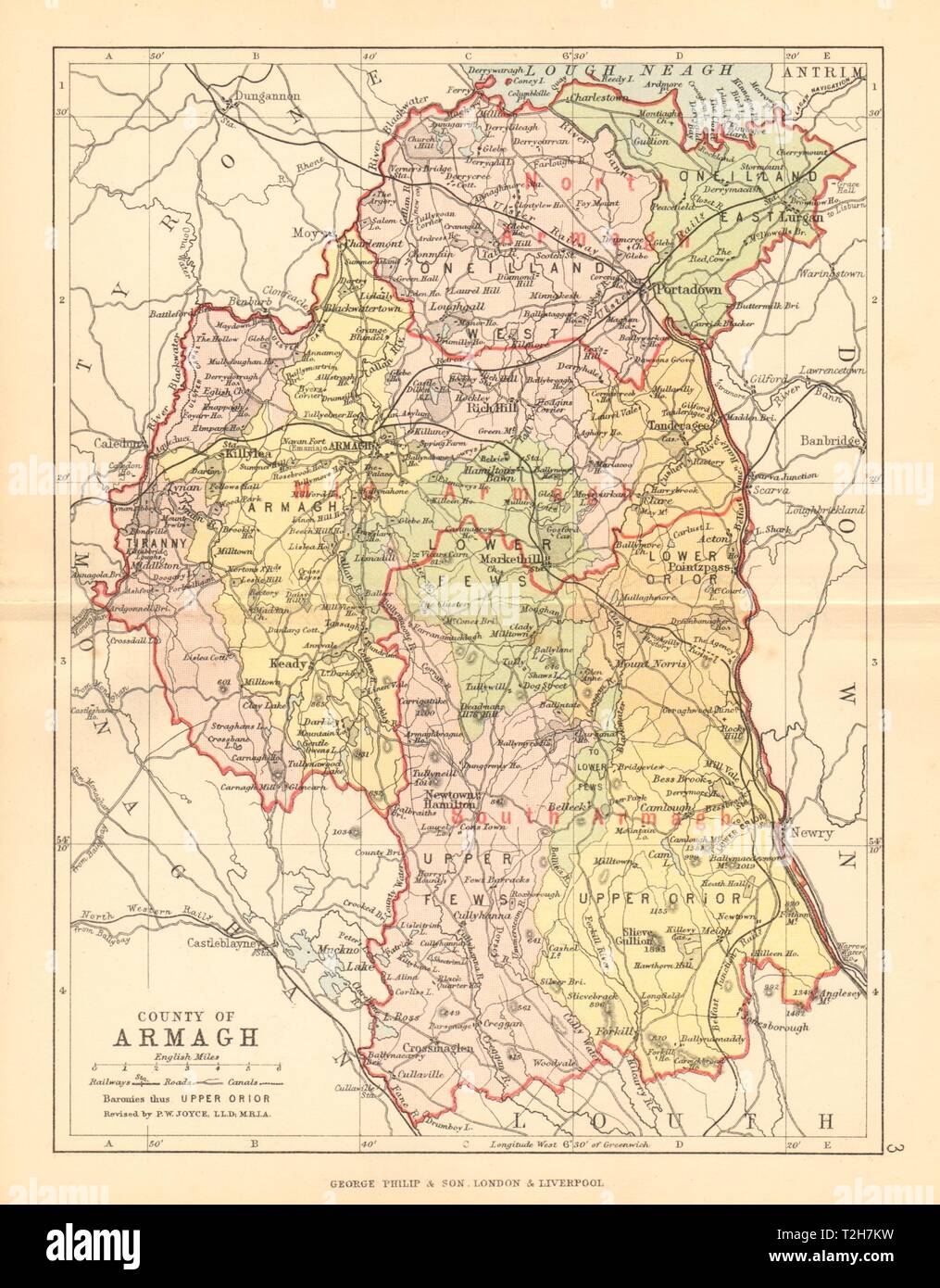 COUNTY ARMAGH. Carte du comté d'antiquités. Ulster Portadown. N.L'Irlande. BARTHOLOMEW 1886 Banque D'Images