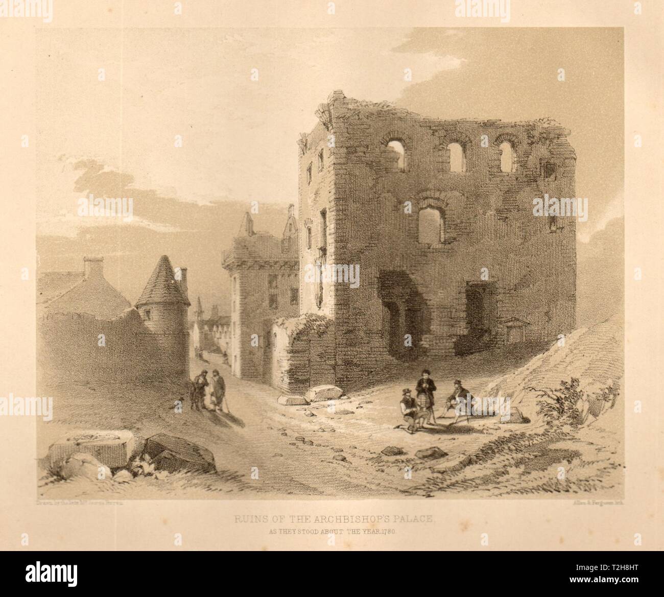 Ruines du palais de l'archevêque, en 1780, Glasgow 1848 imprimer Banque D'Images