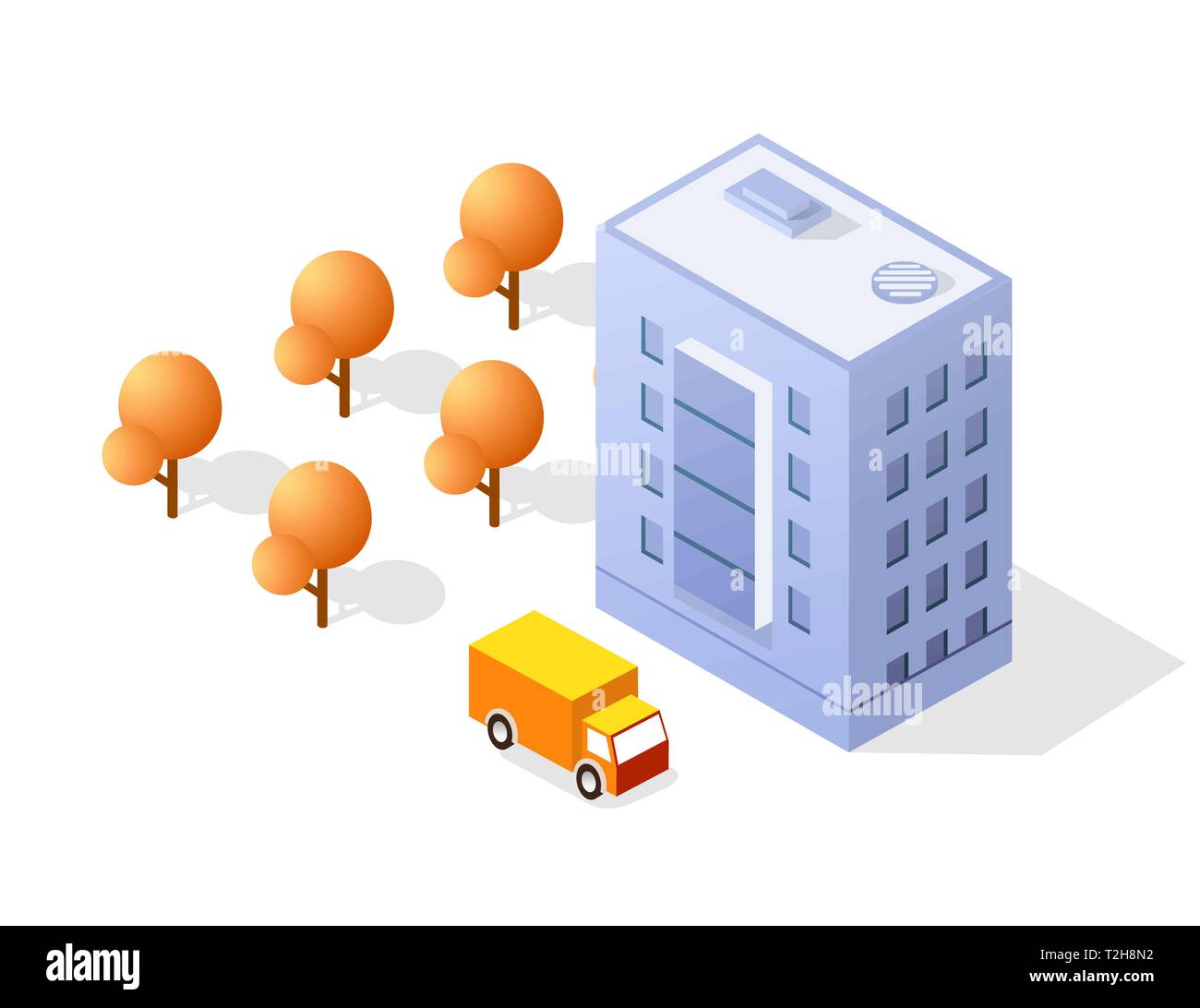 Illustration isométrique ville megapolis trimestre avec des rues, des gratte-ciel, les arbres, et les maisons. Paysage urbain Vue de dessus Illustration de Vecteur