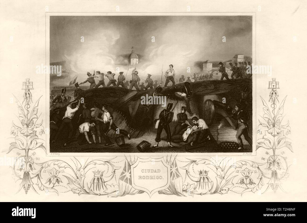 Siège de Ciudad Rodrigo, Espagne. Guerre d'Espagne 1812. TALLIS C1855 cartouche d'impression Banque D'Images