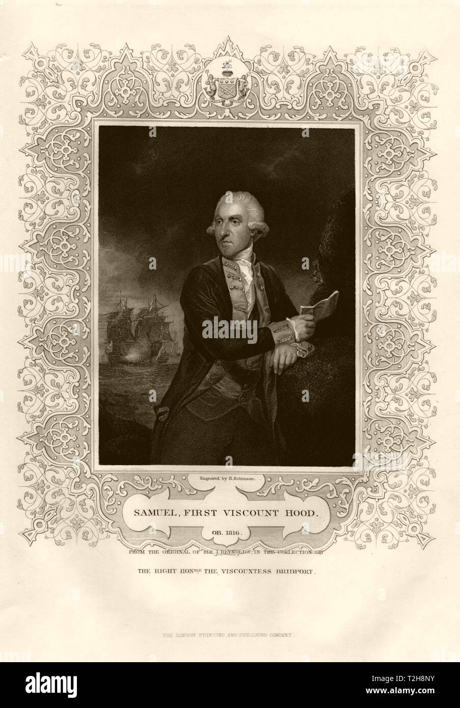 Samuel, 1er vicomte Hood (1724-1816). Après Reynolds. TALLIS c1855 imprimer Banque D'Images
