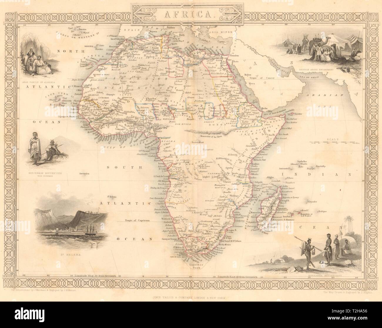 L'Afrique. Montagnes de Kong/montre la lune. Routes caravanières.TALLIS/RAPKIN map 1849 Banque D'Images