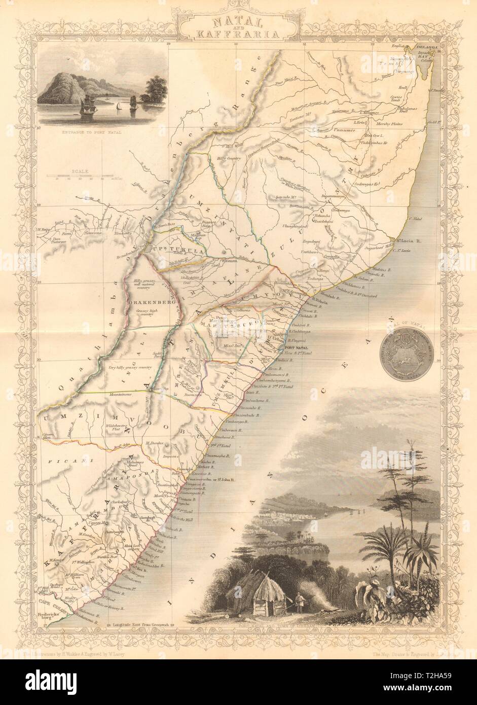'NATAL & KAFFRARIA'. Eastern Cape. Durban. Afrique du Sud/RAPKIN TALLIS 1849 map Banque D'Images