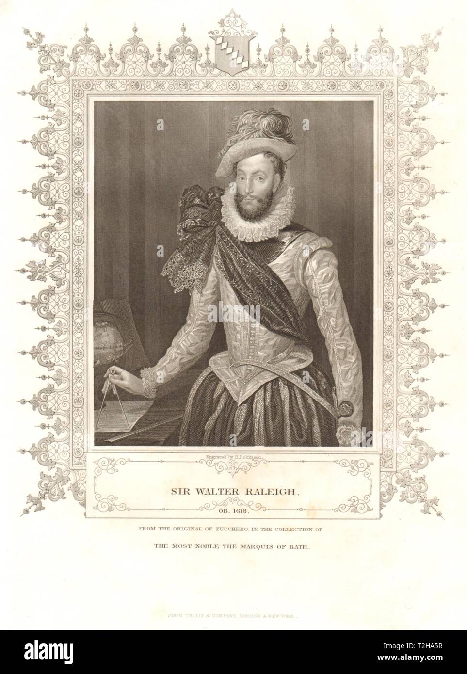 L'histoire britannique. Sir Walter Raleigh. TALLIS 1849 ancienne imprimer photo Banque D'Images