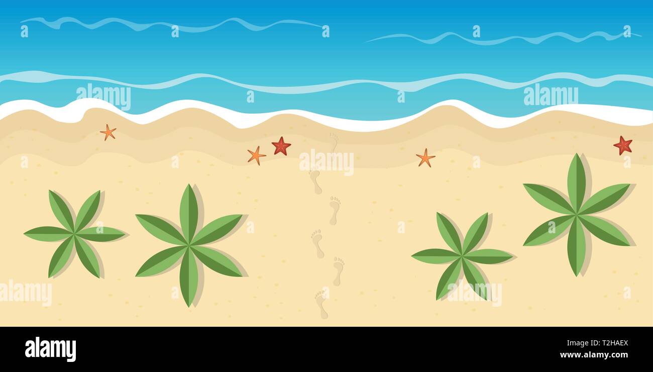 Empreintes sur plage avec des palmiers et des étoiles de mer des vacances concept vector illustration EPS10 Illustration de Vecteur