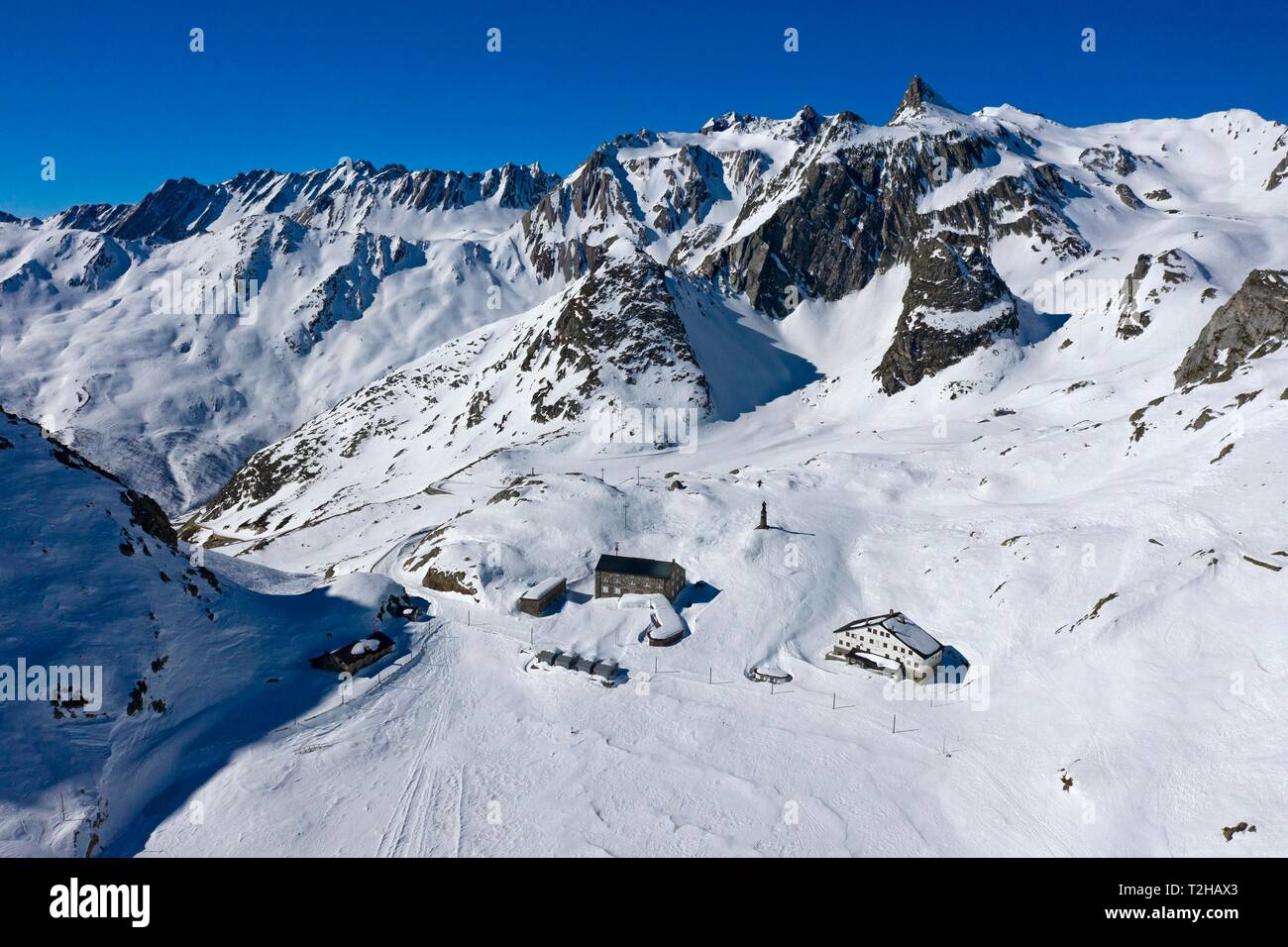 Avis de Grand Saint Bernard Pass, Valle del Gran San Bernardo, Saint-Rhemy -, de la vallée d'aoste, Italie Banque D'Images