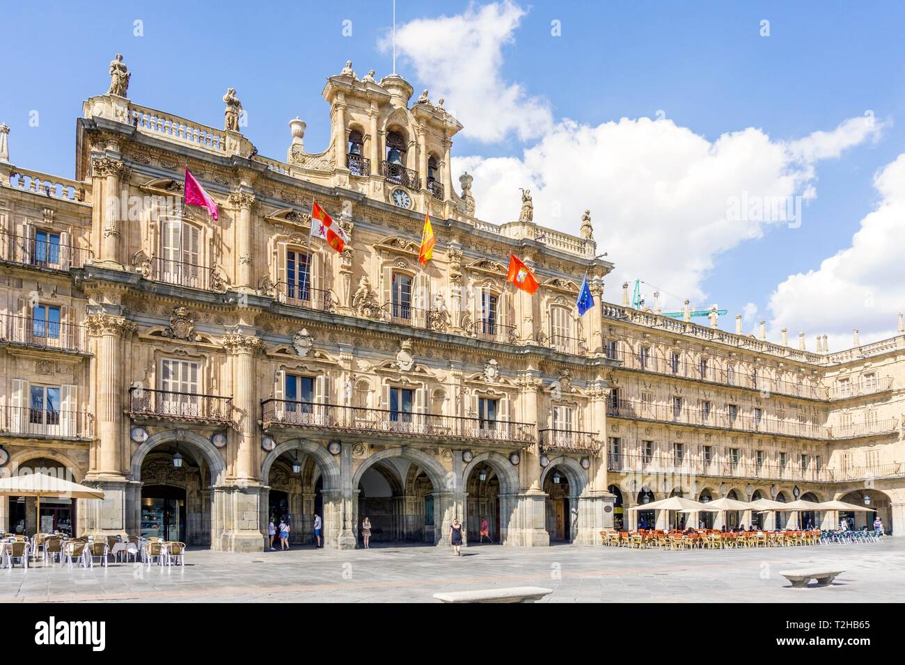 La Plaza Mayor avec Mairie, Salamanque, Castille et Leon, Espagne Banque D'Images