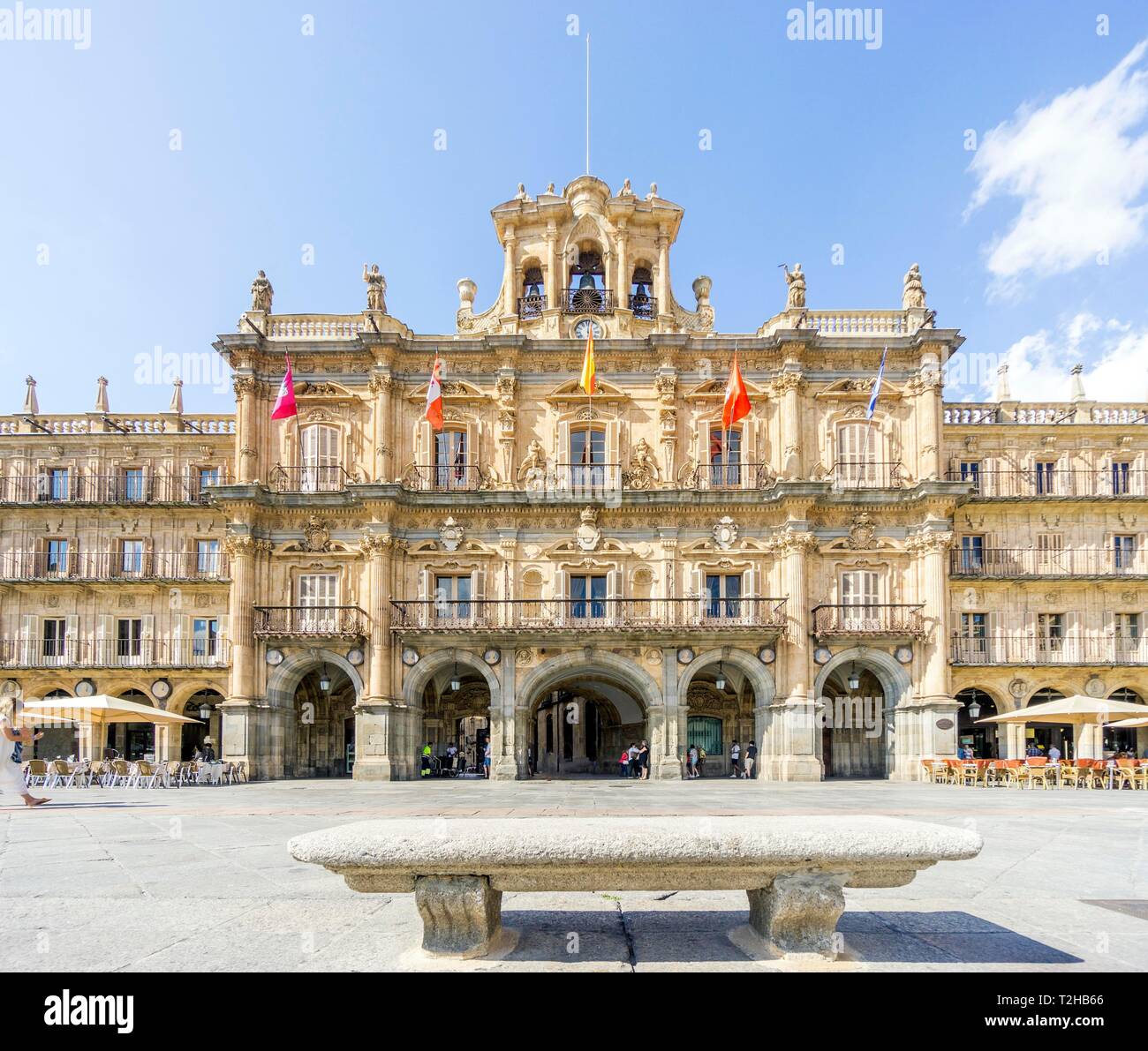 La Plaza Mayor avec Mairie, Salamanque, Castille et Leon, Espagne Banque D'Images