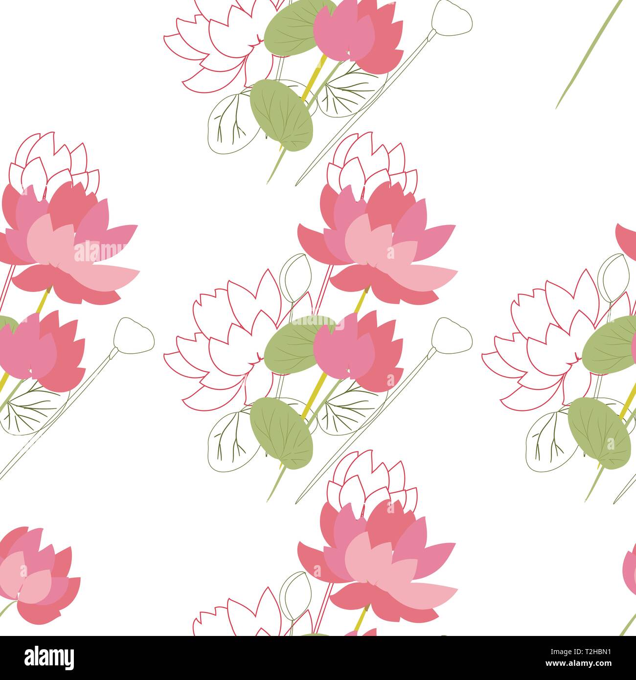 Seamless vector modèle floral avec des fleurs de lotus dans la télévision et d'un croquis de style. Vector illustration style du contour. Illustration de Vecteur
