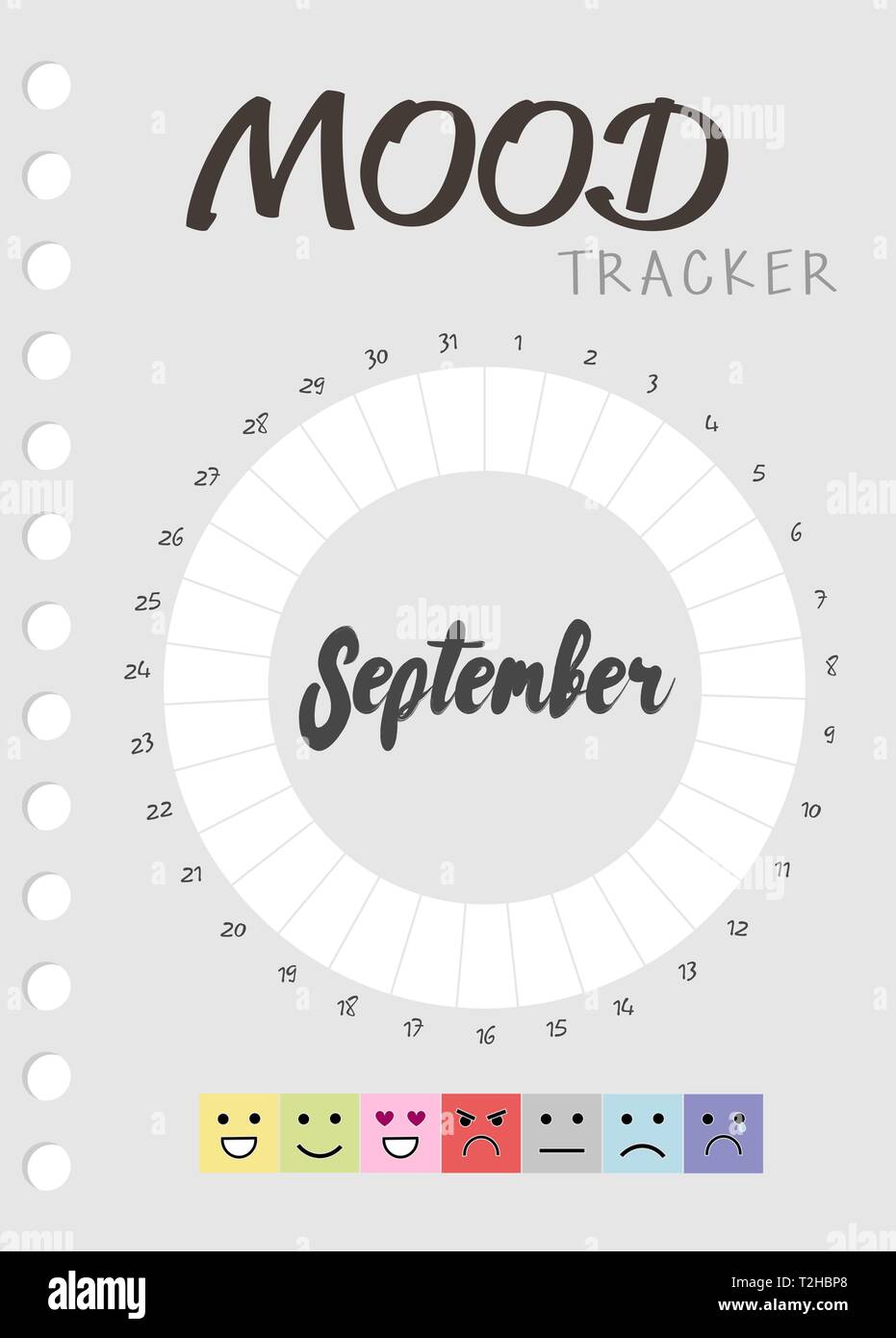 Journal de l'humeur pendant un mois. mood tracker calendrier. le suivi de  l'état émotif Image Vectorielle Stock - Alamy