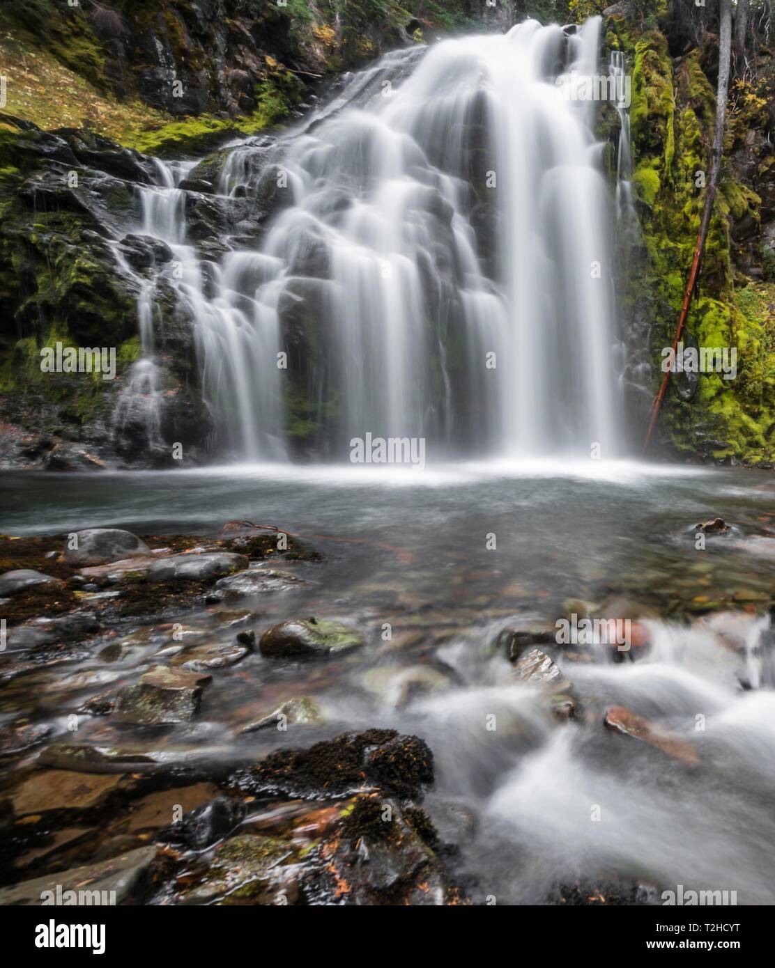 Chute d'eau, milieu Tumalo Falls, vue à long terme, Tumalo Creek, Bend, comté de Deschutes, Oregon, USA Banque D'Images