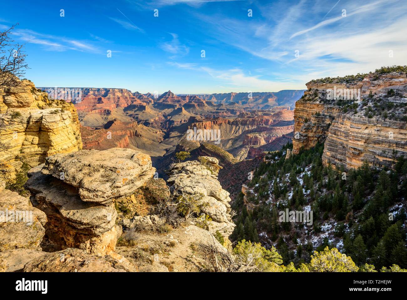 Paysage du canyon, gorge du Grand Canyon, vue de Mather Point, érodés, paysage rock South Rim, le Parc National du Grand Canyon, Arizona, USA Banque D'Images
