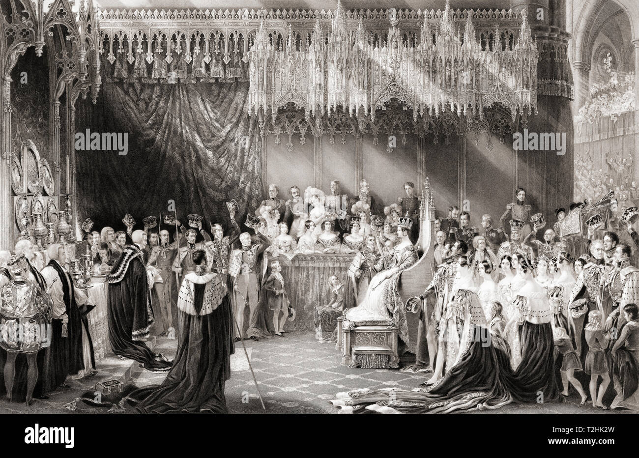 Le couronnement de la reine Victoria, le 28 juin 1838. Victoria, 1819 - 1901. La reine du Royaume-Uni de Grande-Bretagne et d'Irlande. Après le tableau par Sir George Hayter. Banque D'Images