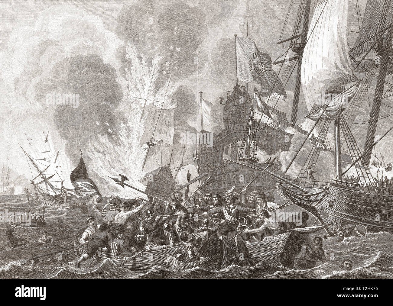 La bataille navale de Gibraltar, 25 avril 1607, durant la Guerre de Quatre-Vingts Ans. Une flotte hollandaise surpris et engagé une flotte espagnole ancrée dans la baie de Gibraltar au cours de laquelle la plupart de ses navires ont été détruits. Banque D'Images