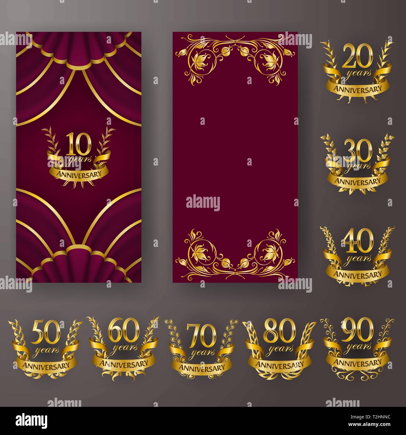 Jeu De Carte D Anniversaire D Invitation Vip Avec Couronne De Laurier Numero Embleme Or Decoratif De Jubile Sur Fond Marron L Element Raffine Cadre Bo Image Vectorielle Stock Alamy