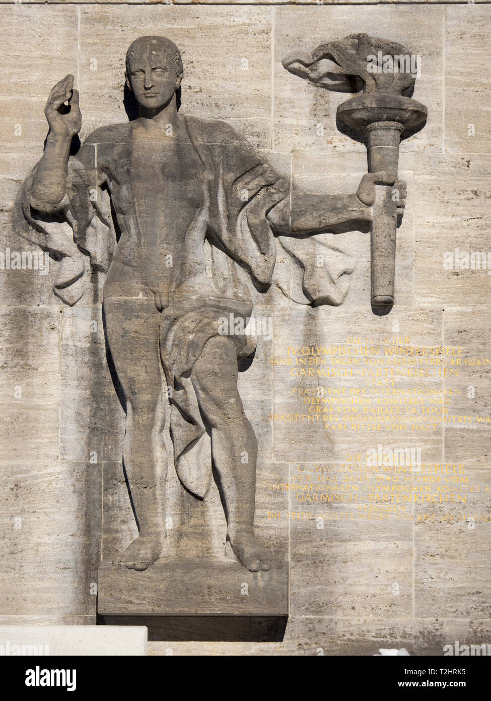 Des statues dans le stade des Jeux Olympiques d'hiver 1936, Garmisch-Partenkirchen, Bavière, Allemagne Banque D'Images