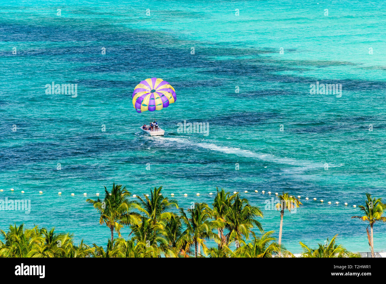 Miami, Floride - Le 28 février 2018 : Un homme non identifié se prépare à obtenir utilisé à l'aventure du parapente à Miami, en Floride. Banque D'Images