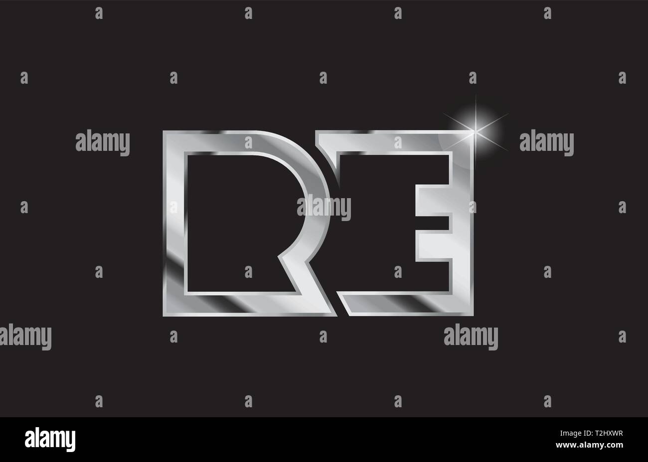 Lettre alphabet métal argent combinaison logo re r e design adapté pour une société ou entreprise Illustration de Vecteur
