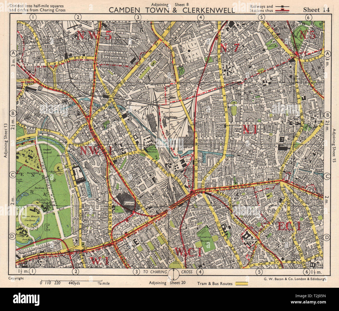 N De Londres Camden Kentish Town Clerkenwell Bloomsbury Islington Bacon 1948 Map Photo Stock Alamy
