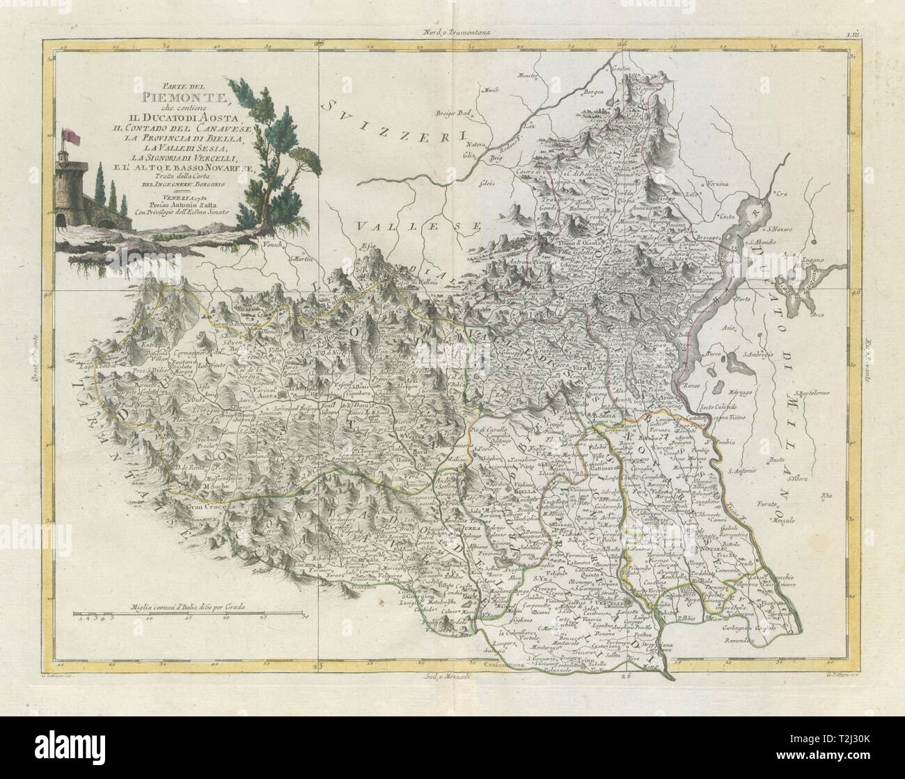 'Parte del Piemonte, che contiene il Ducato di Aosta…' Turin &c. ZATTA 1784 map Banque D'Images