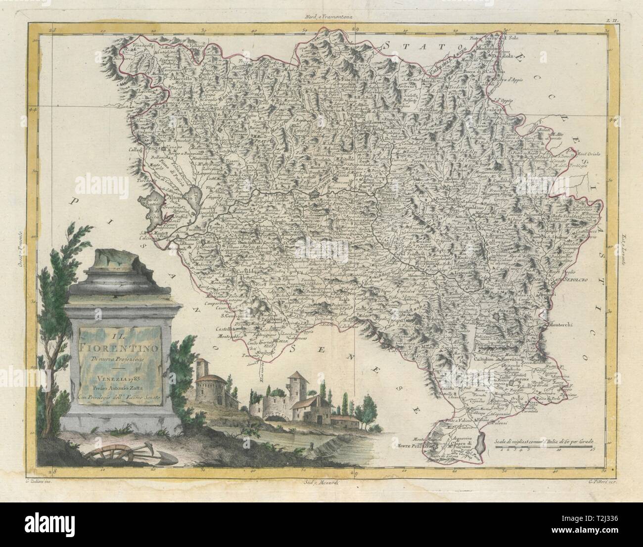 'Il Fiorentino'. NE la Toscane. Pistoia Prato Florence Sienne Arezzo. ZATTA 1784 map Banque D'Images