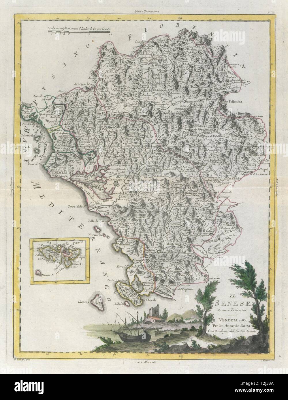 'Il Senese'. Le sud de la Toscane. Sienne Grosseto Livourne l'île d'Elbe. ZATTA 1784 Ancien site Banque D'Images
