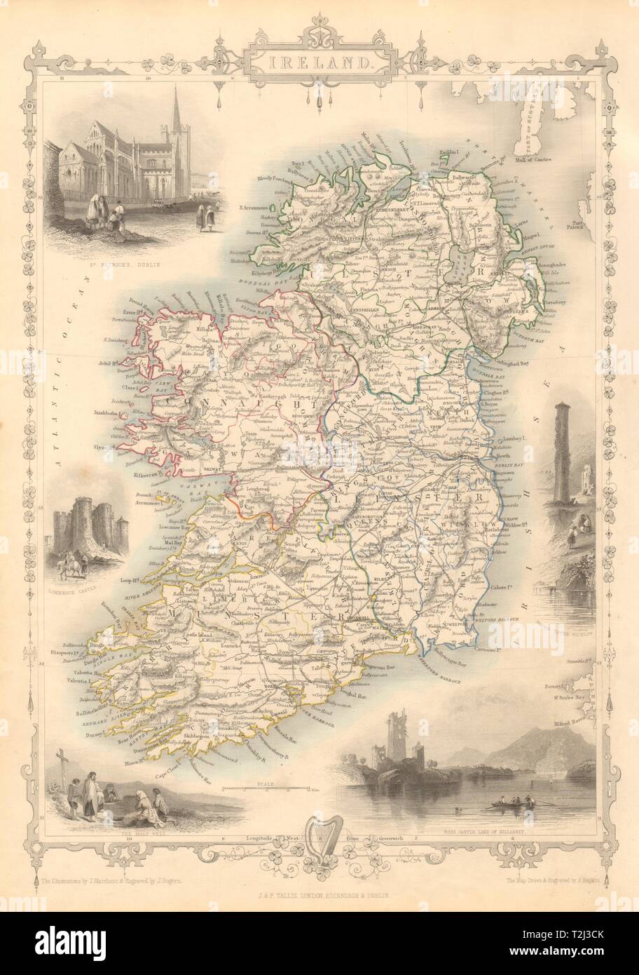 L'Irlande. St Patrick's Killarney Dublin tour ronde vue. RAPKIN TALLIS/1851 map Banque D'Images