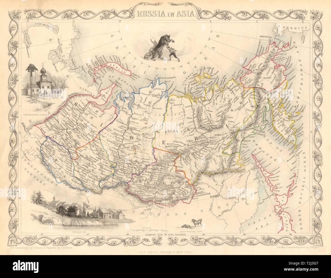 La RUSSIE EN ASIE. Les districts des régions de l'Oural en Sibérie.Extrême-Orient. RAPKIN TALLIS/1851 map Banque D'Images