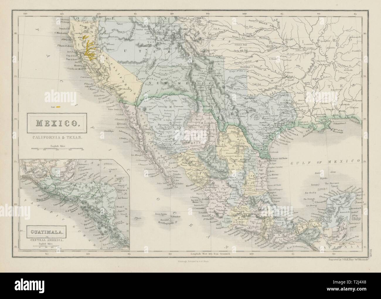 Le Mexique, en Californie et au Texas. CA L'or du Klondike districts. Territoire de l'Utah & NM 1856 map Banque D'Images