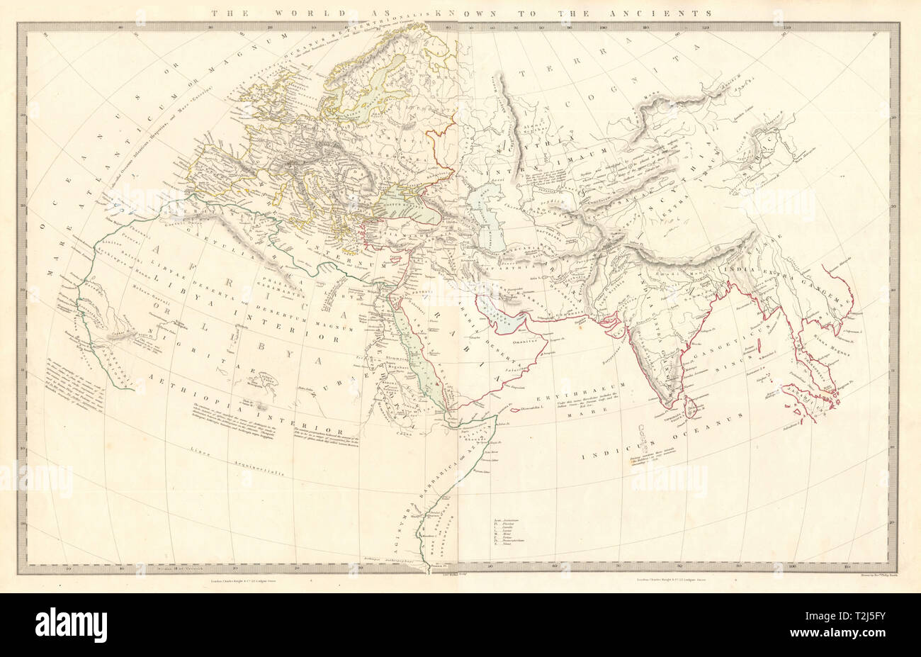 Monde connu d'anciens. Ptolémée Hérodote Pline Hanno. Sur 2 feuilles carte 1845 Banque D'Images