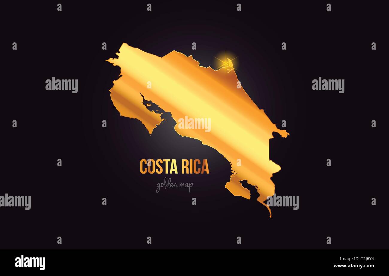 Costa Rica pays carte de la frontière dans l'or métal doré design couleur convient pour un logo design icône Illustration de Vecteur