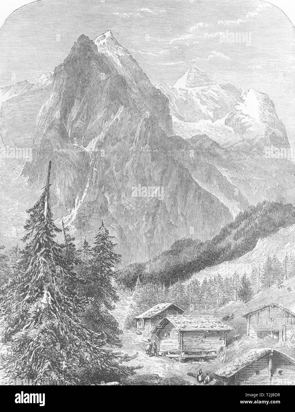 La SUISSE. Le Wetterhorn et Wellhorn c1893 ancienne imprimer photo Banque D'Images