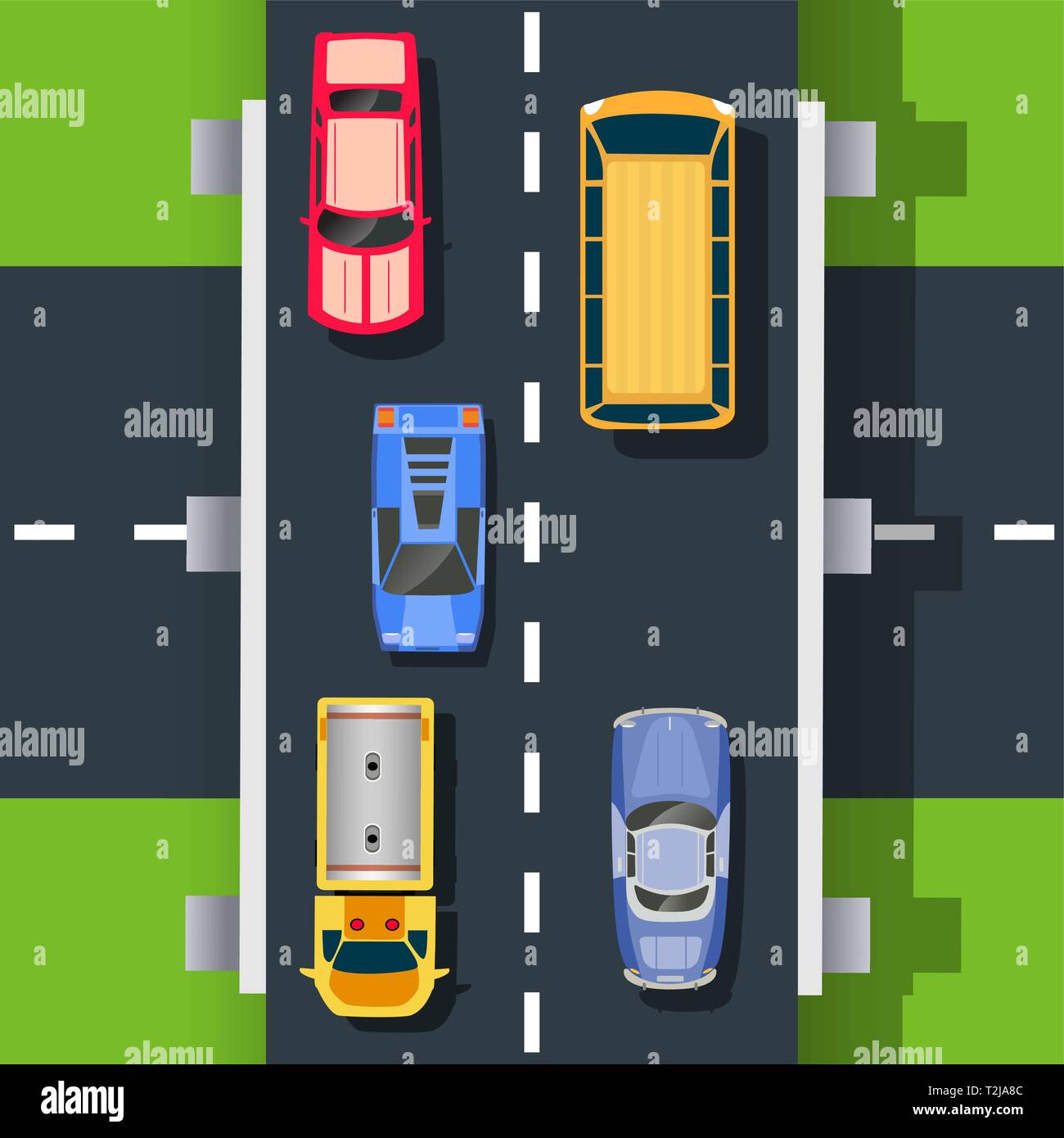 Vue du haut de la route avec des voitures de la circulation rues ville Illustration de Vecteur