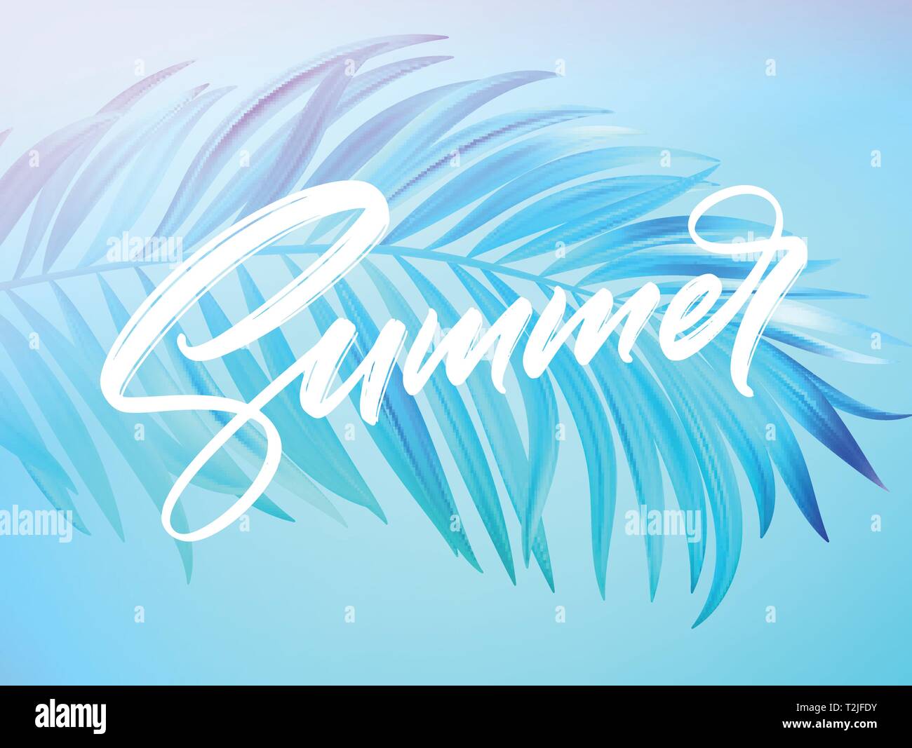 Lettrage d'été dans un design coloré bleu et violet feuilles de palmier. Illustration vecteur EPS10 Illustration de Vecteur