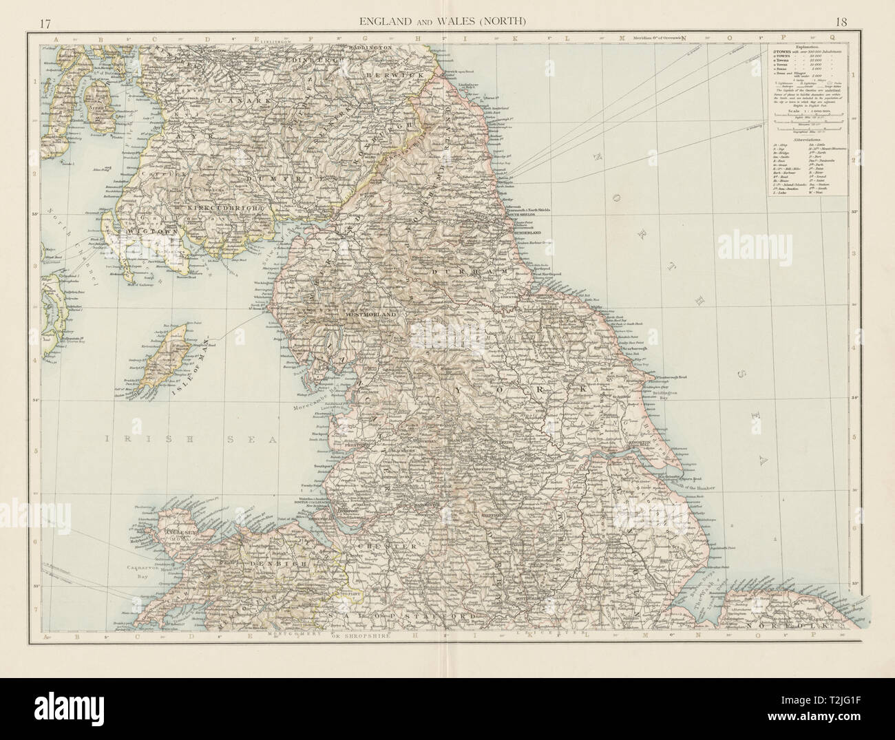 Angleterre et Pays de Galles (Nord). La fois 1900 ancienne carte graphique plan vintage Banque D'Images