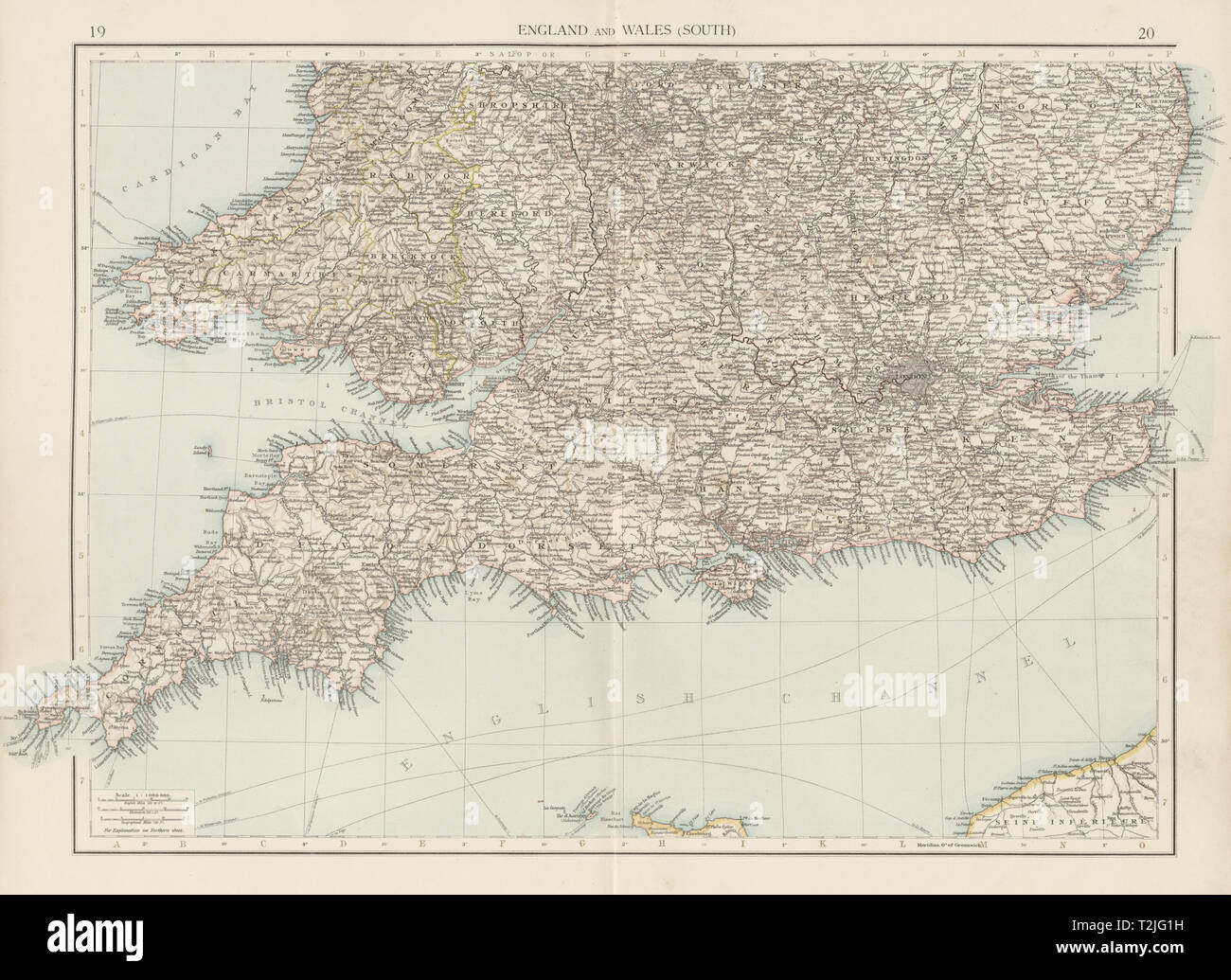 Angleterre et Pays de Galles (sud). La fois 1900 ancienne carte graphique plan vintage Banque D'Images