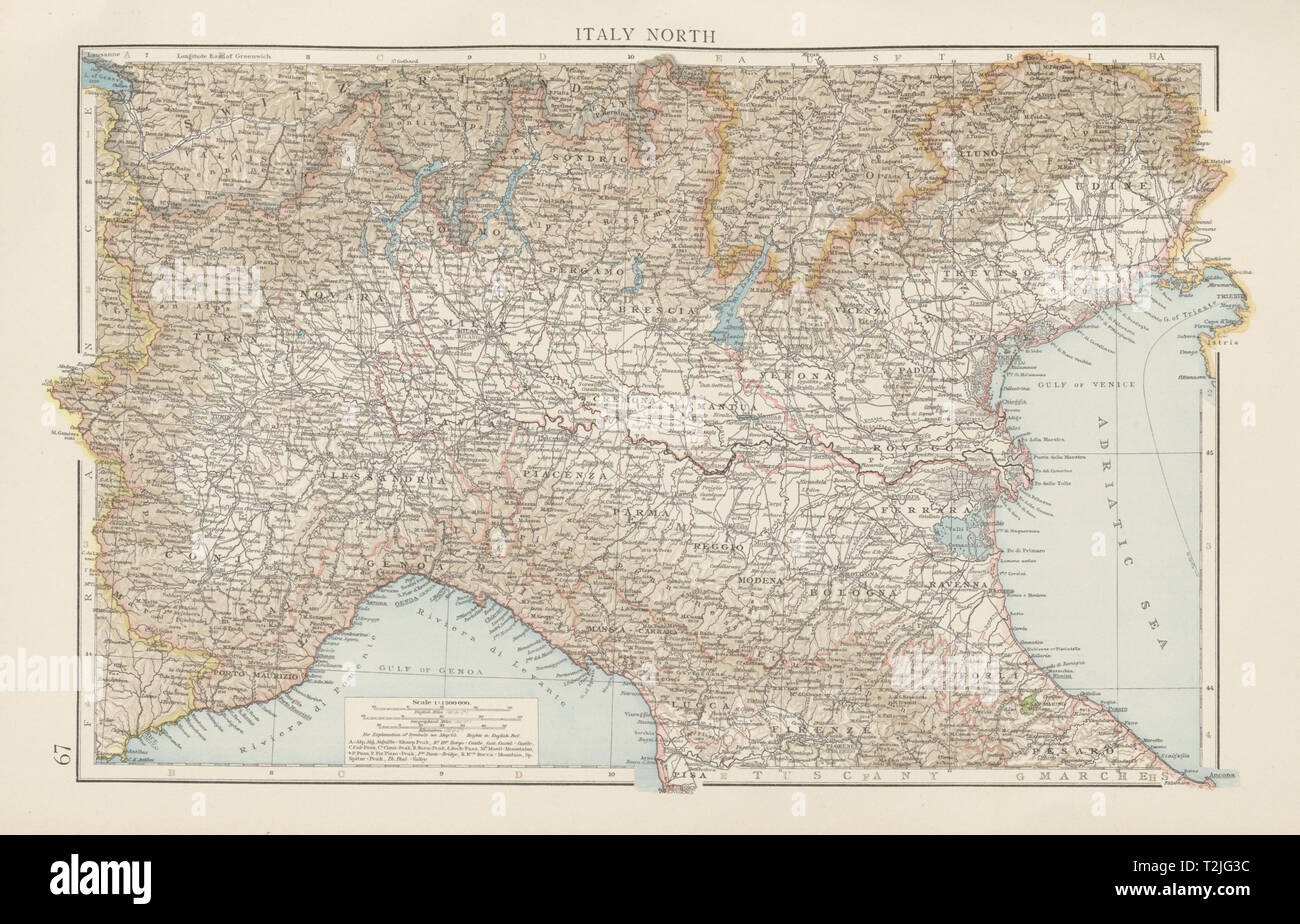 Le nord de l'Italie. Vallée du Pô. La fois 1900 ancienne carte graphique plan vintage Banque D'Images