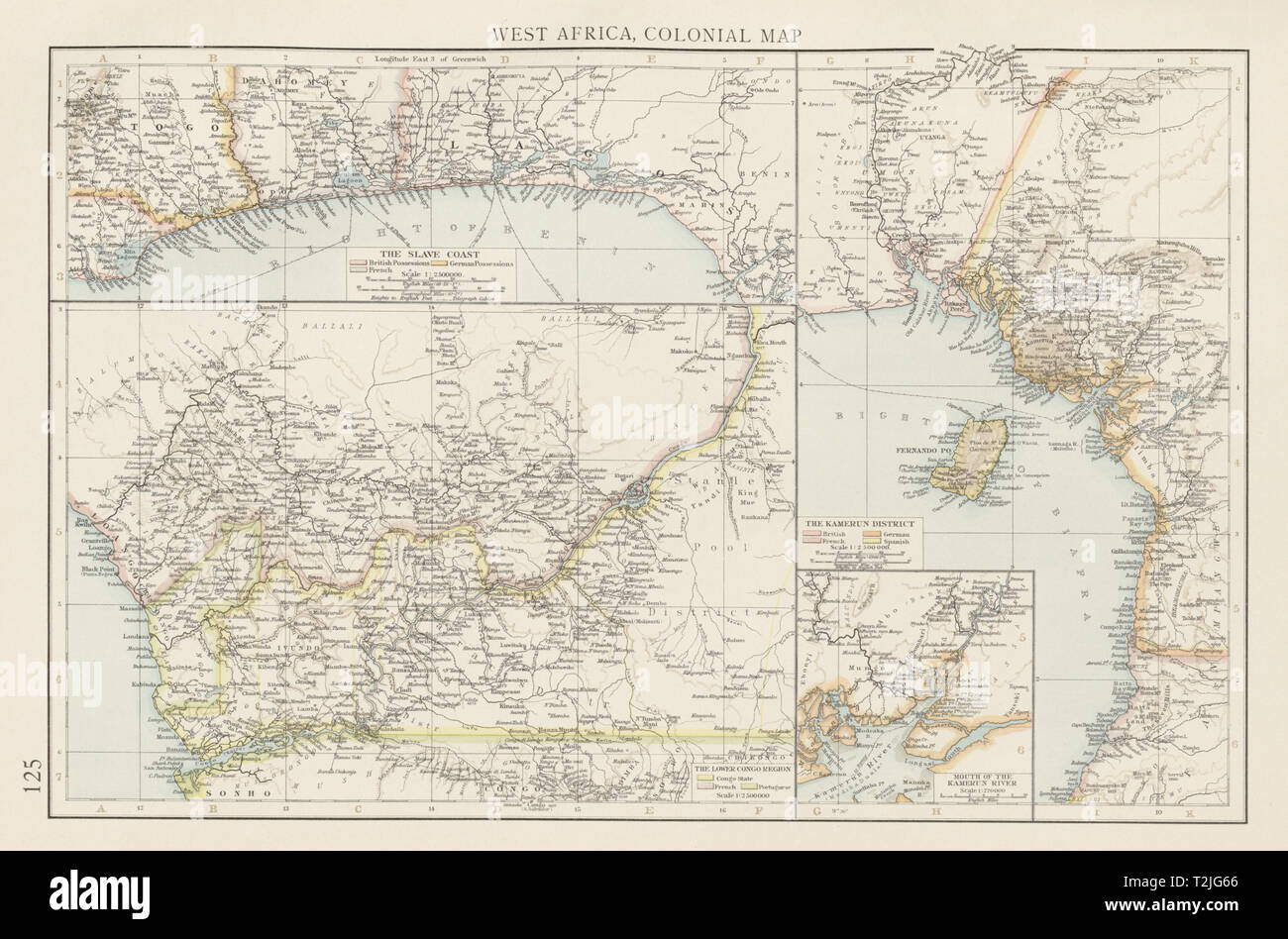 L'Afrique de l'Ouest coloniale. Nigéria Cameroun Congo. En allemand. Fois la carte 1900 Banque D'Images