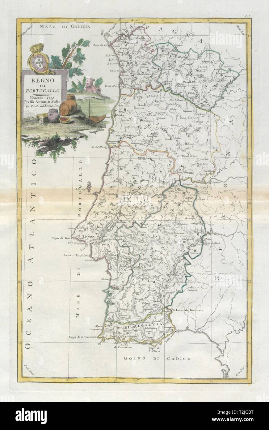 'Regno di Portogallo'. Royaume du Portugal. ZATTA 1779 ancienne carte Banque D'Images