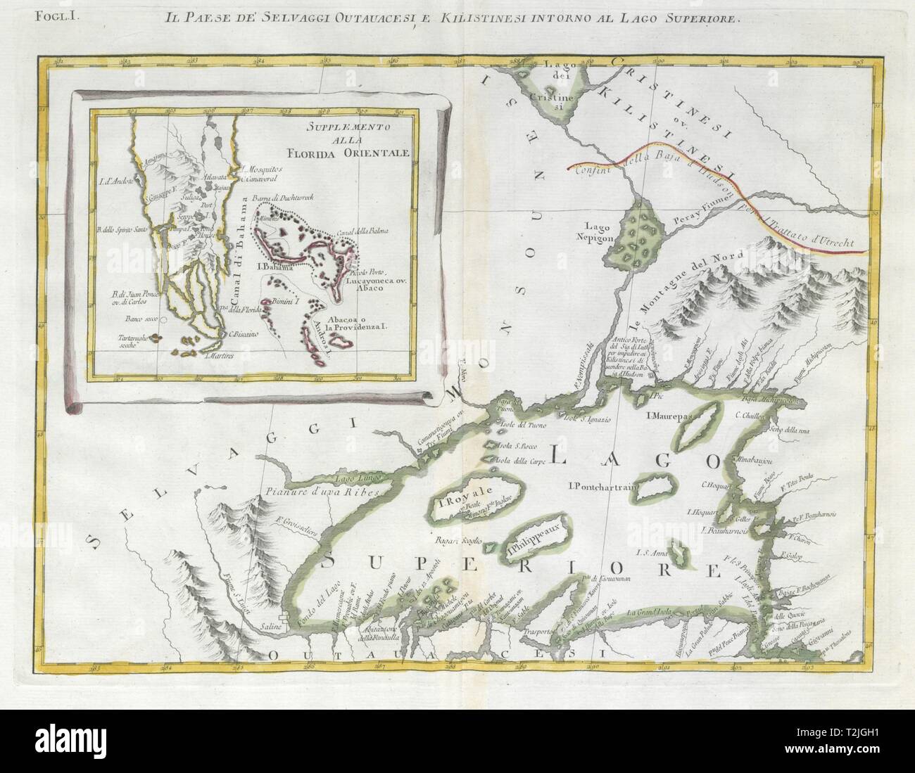 Il paese 'elvaggi Outauacesi de'S…' Le Lac Supérieur de la Floride aux Bahamas. ZATTA 1779 map Banque D'Images