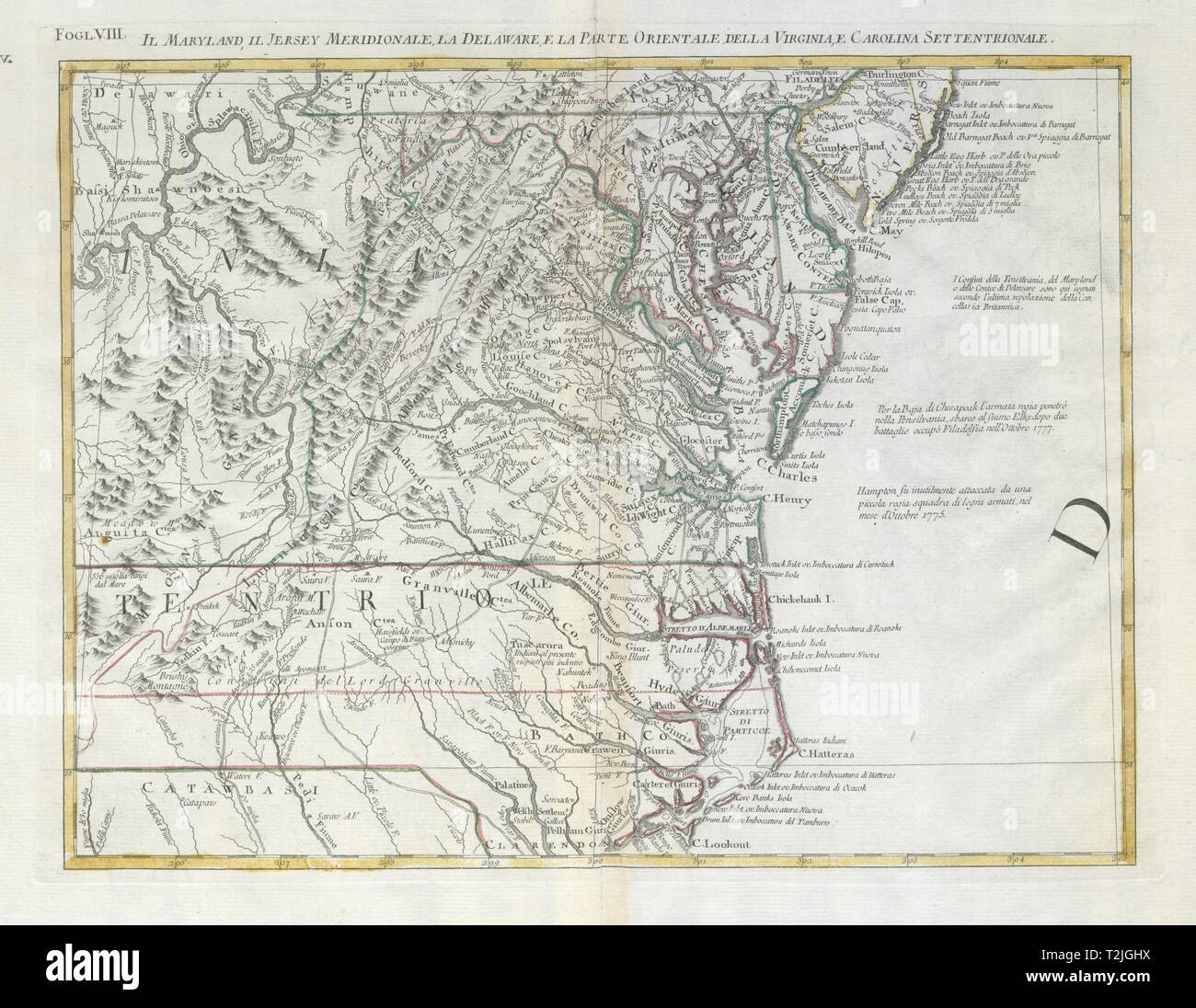 'Il le Maryland, il Jersey Meridionale…" Caroline du Nord de la Virginie. ZATTA 1779 map Banque D'Images