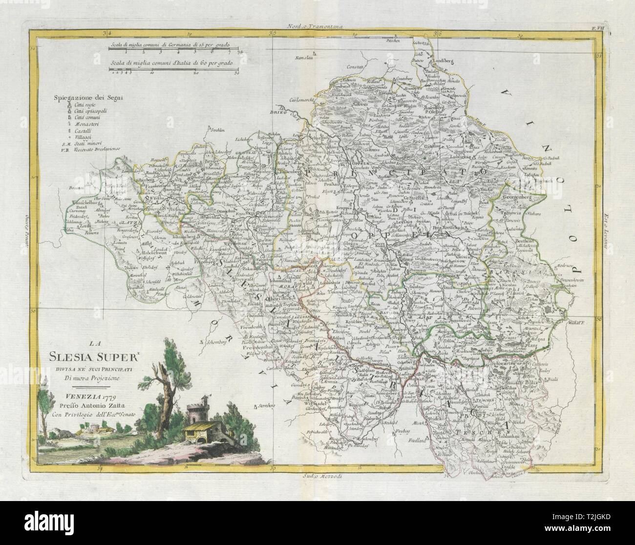 'La Slesia Superiore…'. La haute Silésie. Au sud-ouest de la Pologne. ZATTA 1783 map Banque D'Images