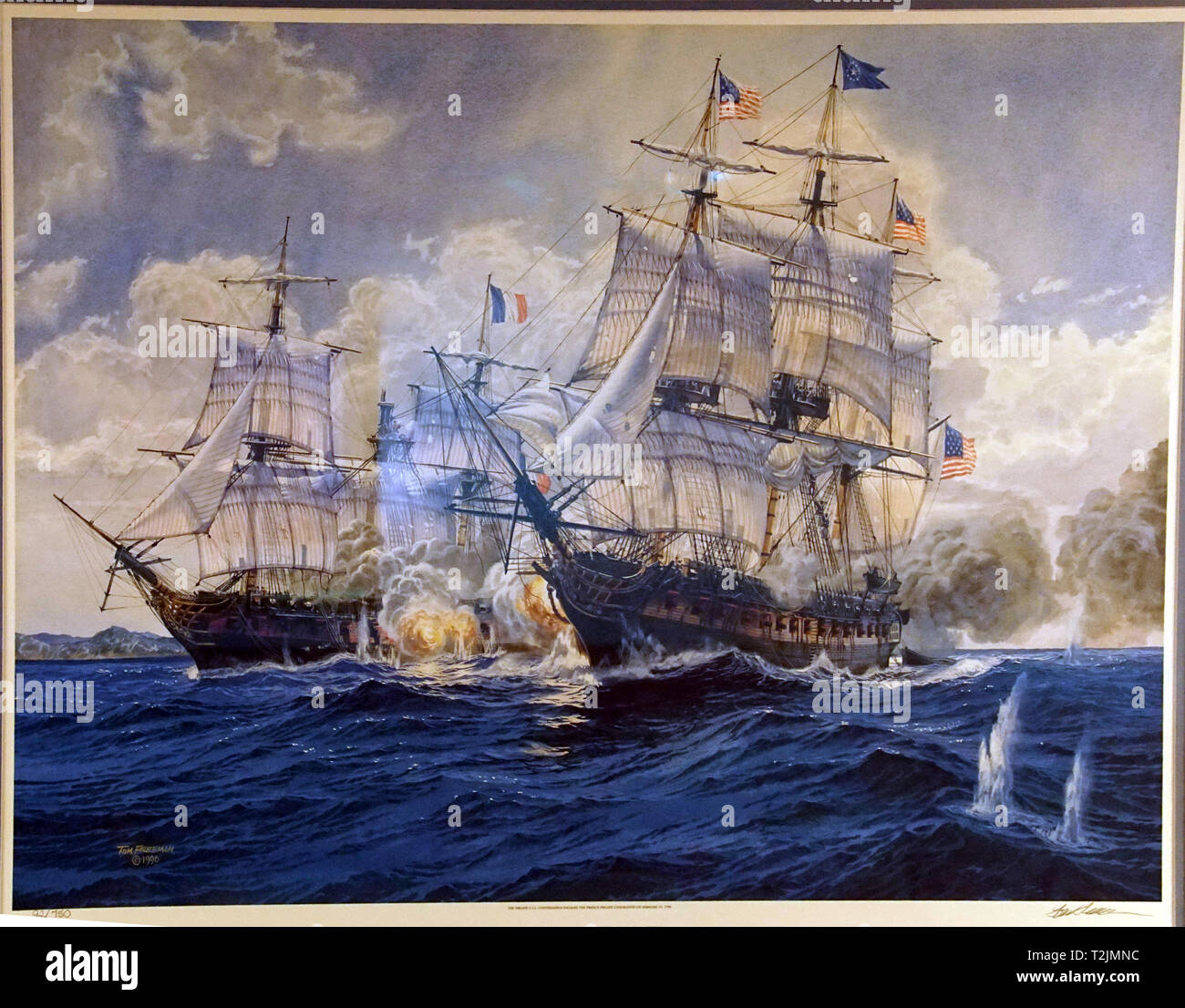 SAN DIEGO, Californie - 1 déc 2017 -Peinture de l'USS Constitution en bataille, CV-41 USS Midway Aircraft Carrier, San Diego, Californie Banque D'Images